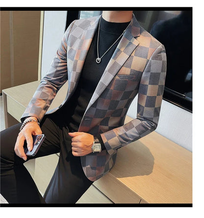 British Style Luxury Plaid Suit Jacket 2025 Spring New Men High-end Business Slim Blazers Groom Wedding Social Party Dress Coats