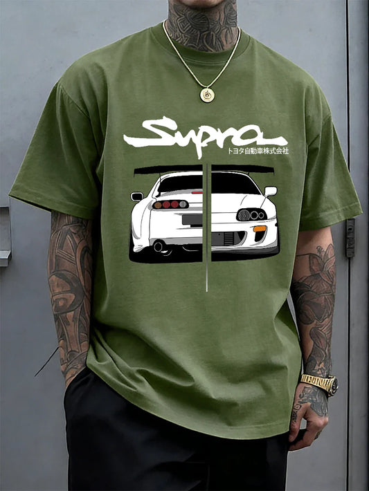 Japanese Cool Car Puzzle Print Cotton T-Shirts Men Summer Short Sleeve T Shirt Soft Oversized O-Neck Tops Basic Male Clothes