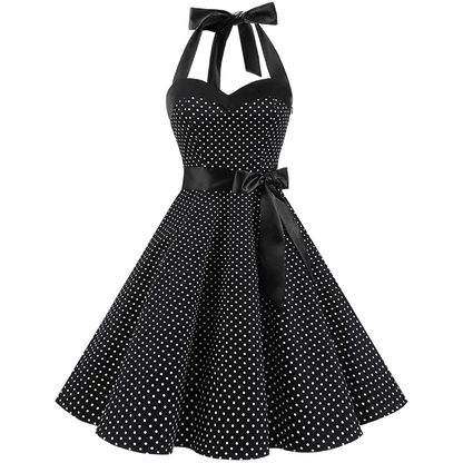 Women Polka Dot Print Summer Dress Sexy Retro White Halter Vintage Dress Robe Femme Pin Up Rockabilly Party Dress