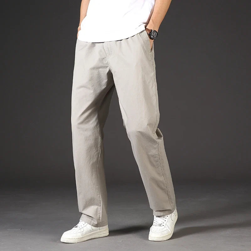 Men's 100% Cotton Cargo Pants Multi-pocket Elastic Waist Pants Big and Tall Mens Trousers Loose Fit Gym Sports Men's Pants