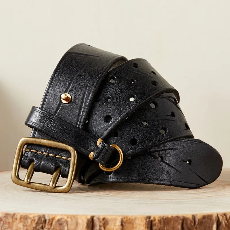 Pure Cowhide 3.8cm Wide Genuine Leather Belt for Men Double Pin Buckle Male Jeans Belts Top Quality Luxury Gift Waistband