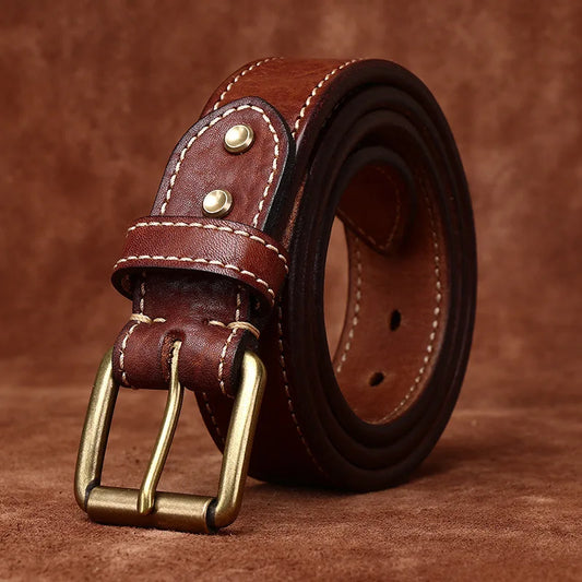 3.8CM Men High Quality Genuine Leather Belt Luxury Designer Brass Pin Buckle Belts Pure Thick Cowskin Strap Male Jeans for Man