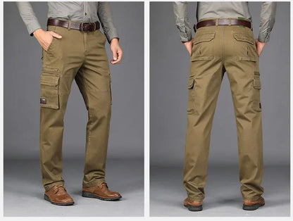 2026 New in Men's Pants Straight Leg Cotton Cargo Trouser Male Stretch Autumn Zipper Multi Pocket Classic Casual Work Wear Army
