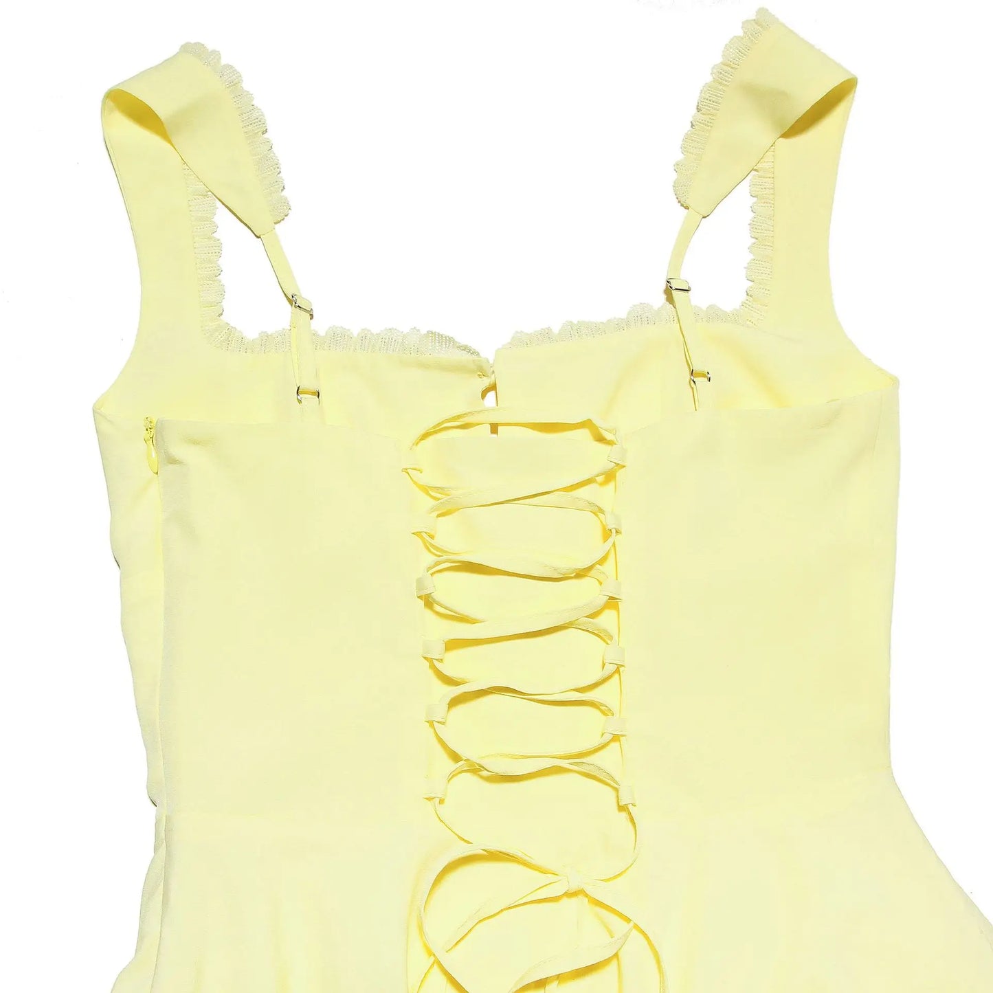 2024 Summer Lovely A Line Dress Yellow Sexy Party Dresses Hollow Out Lace Up Elegant Holiday Dress Women