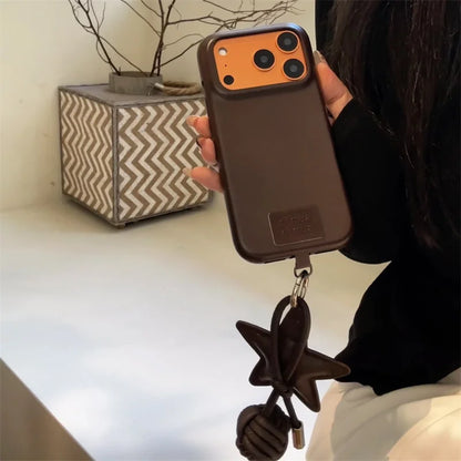 Fashion Leather Phone Case For iPhone 17 Pro 15 14 16 Pro Max Cover with Star Pendant Cute Protective Cases For Apple 17Pro Capa