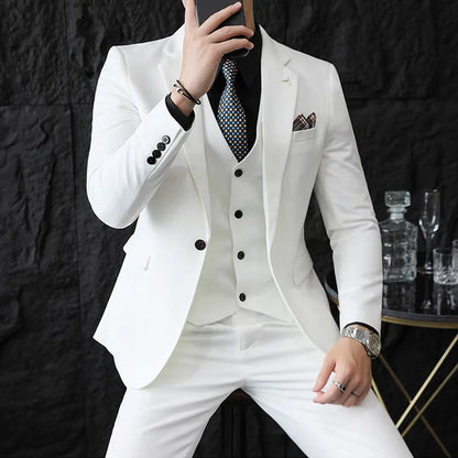 S-7XL Jacket Vest Pants Luxury Elasticity Boutique Fashion Men's Solid Color Casual Business Suit 3-piece Sets Groom Wedding