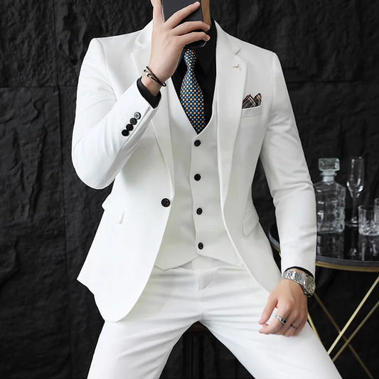 S-7XL Jacket Vest Pants Luxury Elasticity Boutique Fashion Men's Solid Color Casual Business Suit 3-piece Sets Groom Wedding