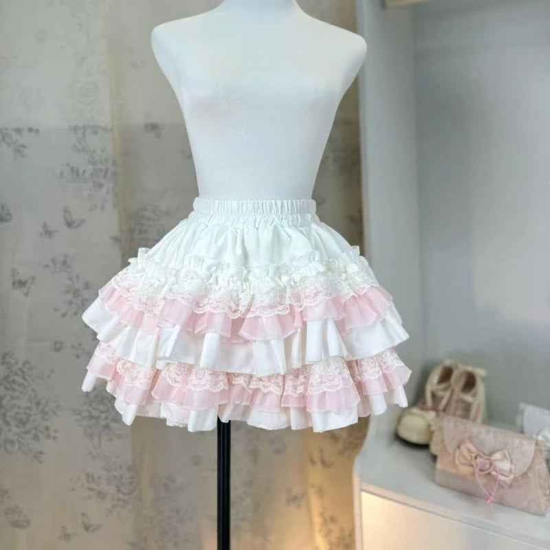 Mini Cake Skirt Lolita Princess Vintage Sweet Kawaii Lace Ruffle Bottom Y2k Harajuku Ladies Party Daily Faldas Mujer