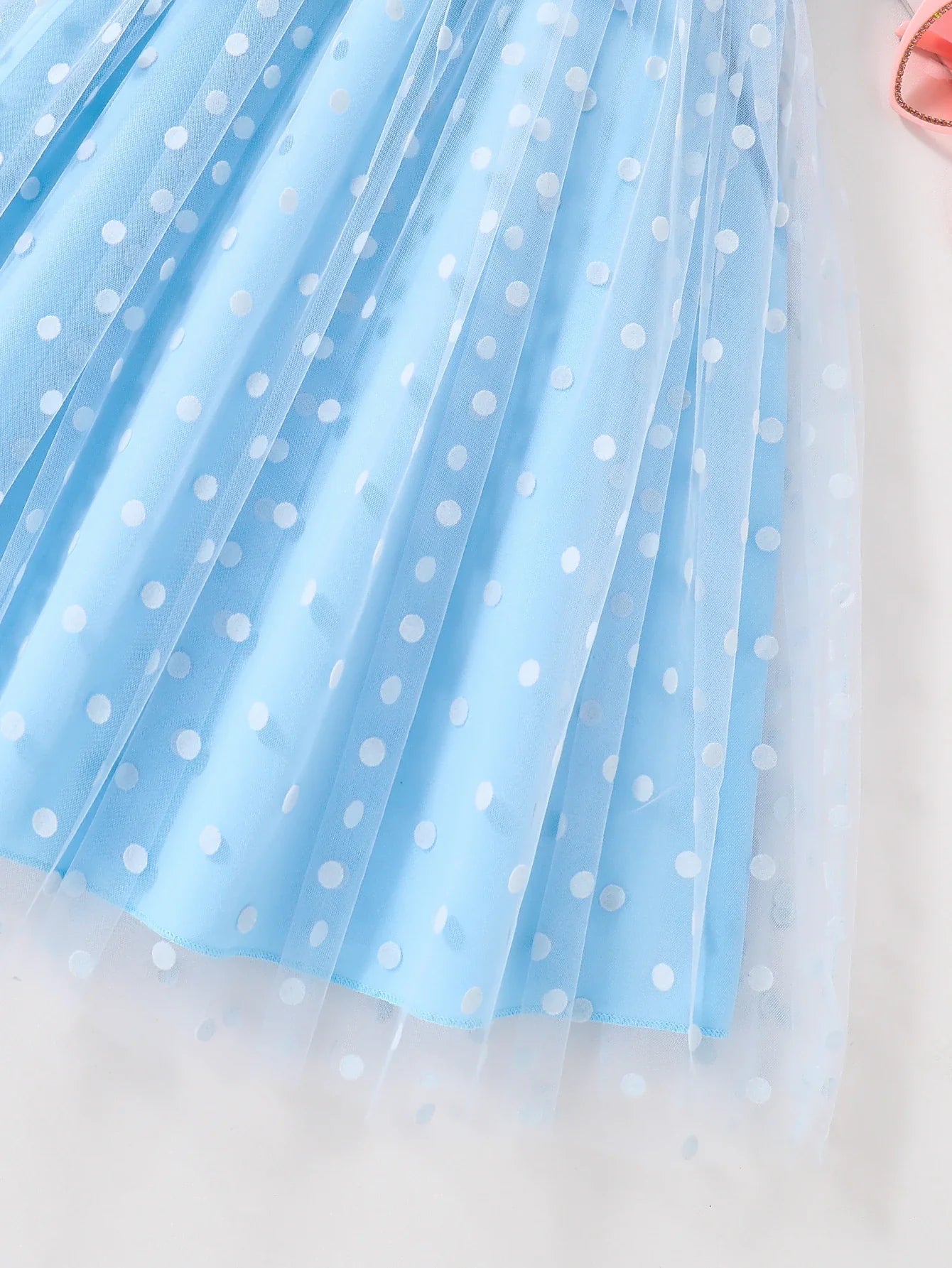 Girls' Fashionable Summer Outfit, Solid Color Ruffled Strap Dress with Mesh and Polka Dot Print, Mid-Length Dress for Older Girls, Casual, Soft, Versatile, Youthful and Energetic Dress for Girls, Beautiful and Cute Children's