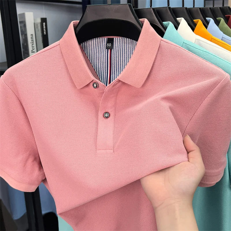 100% cotton short sleeve polo shirt comfortable lightweight high-end brand fashionable simple summer men's casual lapel T-shirt