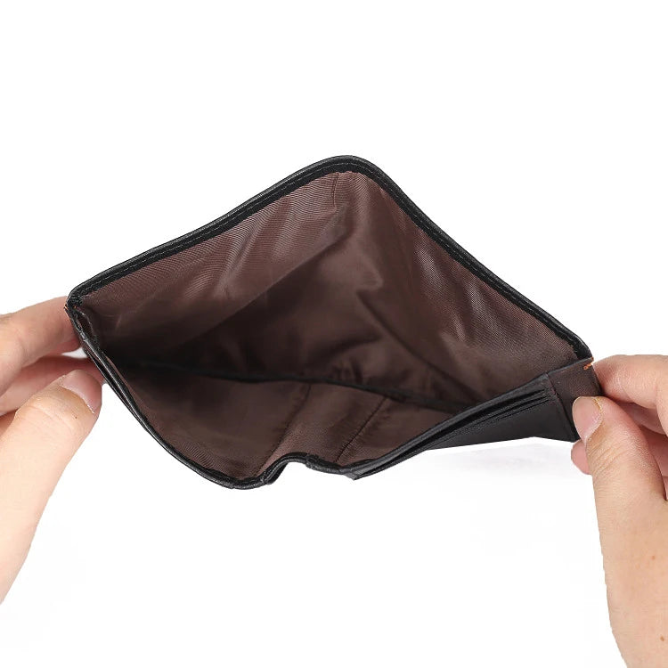 Portefeuille en cuir de vachette couche supérieure Portefeuille en cuir véritable souple Porte-cartes de crédit pour hommes Sac à main de luxe Noir Élégant Simple Portefeuilles pour hommes