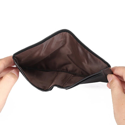 Portefeuille en cuir de vachette couche supérieure Portefeuille en cuir véritable souple Porte-cartes de crédit pour hommes Sac à main de luxe Noir Élégant Simple Portefeuilles pour hommes