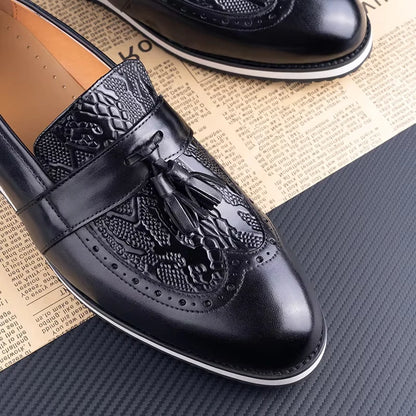 Black Dress Tassel Loafer Leather Shoes for Men Zapatos Para Hombre Upper Print Casual Shoes Daily Wear Business Leather Shoes