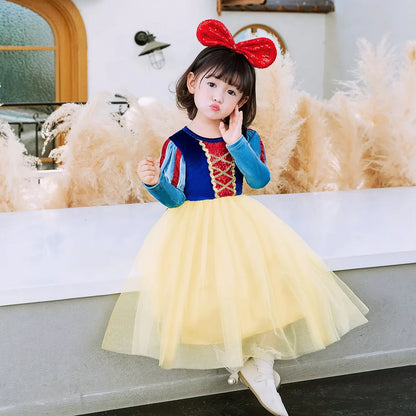 Halloween New Movie Snow White Princess Dress Girl Cosplay Yellow Snow White Party Yellow Stripe Dress Accessories Suit