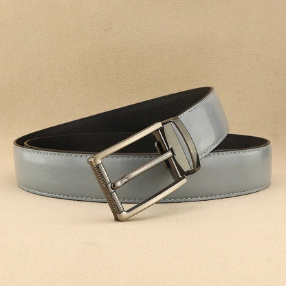Designer Pin Buckle Gray Genuine Leather Men Belt Famous Brand Fashion Light  Luxury Strap Casual Young Cowboy Ceinture Homme