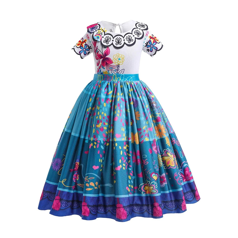 Girls Princess Costume Children Encanto Halloween Swing Flared Clothes Kids Printed Mirabel Cartoon Fantasy Cosplay Dress 3-12Y