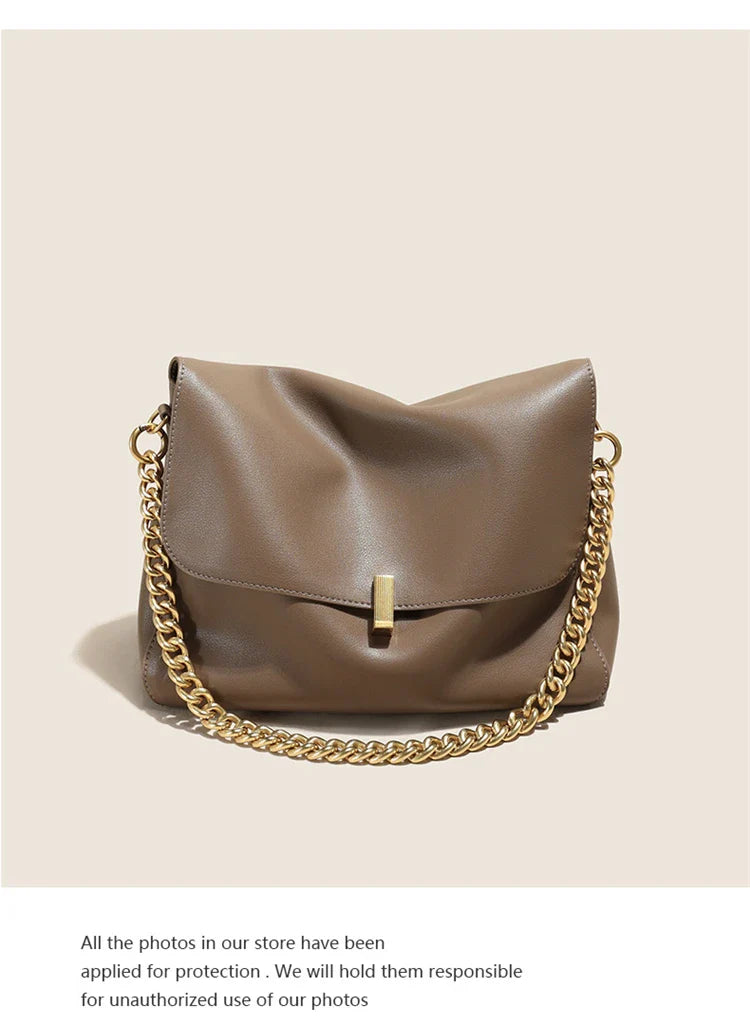 Genuine Leather Large Chain Shoulder For Women 2026 Luxury Designer Office Messenger Bags Satchel Cow Ladies Handbags