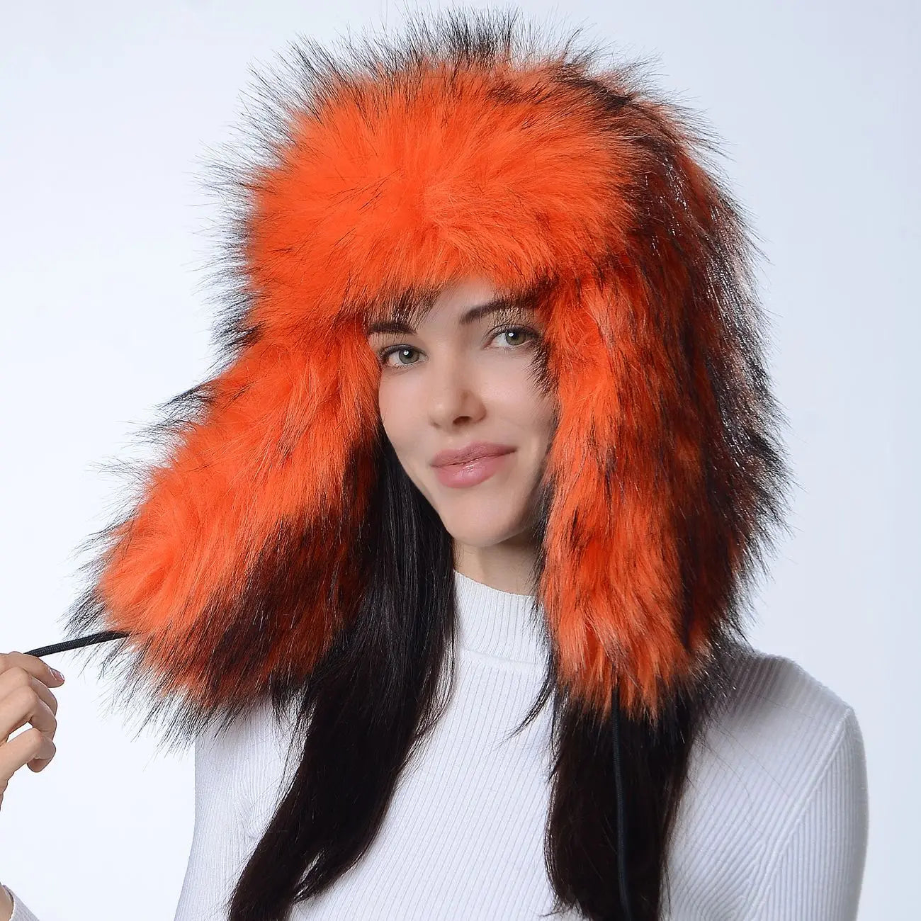 Plush Raccoon Fur Hat Women Thicken Faux Fur Earflap Hat Winter Warm Russian Ushanka Hats Windproof Furry Bomber Cap
