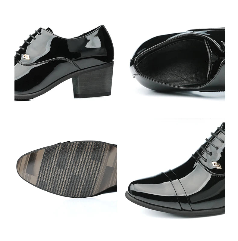 Premium Leather Men Shoes Slip On Loafers European Brand Business Casual Wedding Party Plaid Design Height Increasing