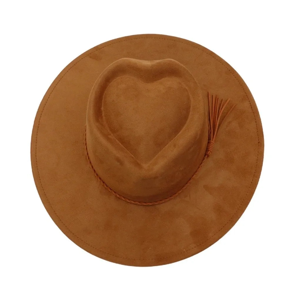 Fashion Heart Design Vegan Suede Hat Wide Brim Blank Style Wide Brim Hat Fedora Hat