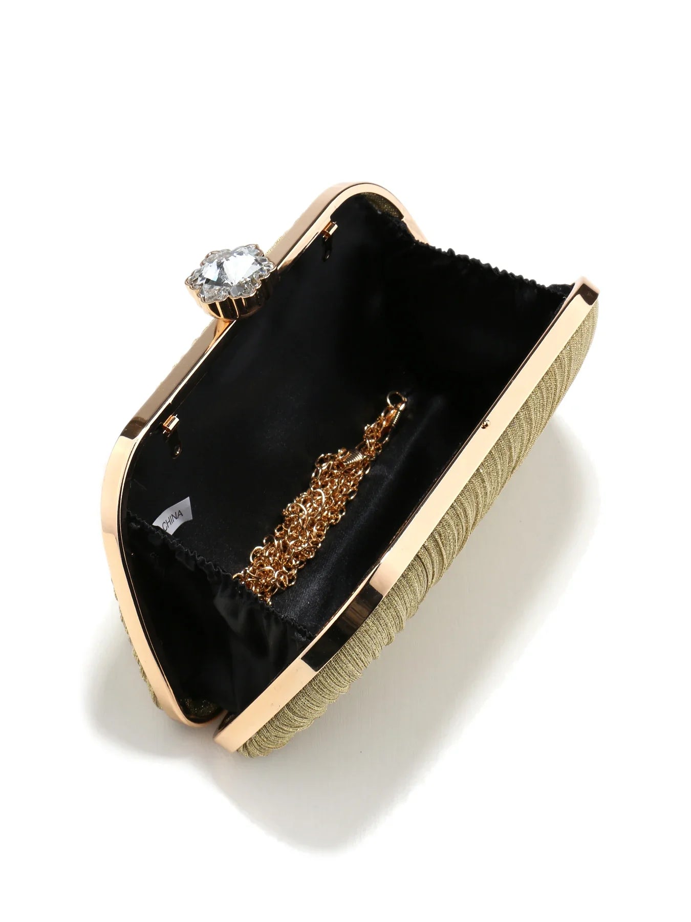 Ruched Fashion Lady Clutch Bags Decorated Fashion Sequin Luxury Evening Bags Rhinestones Metal Chain Handbags Banquet Glamorous