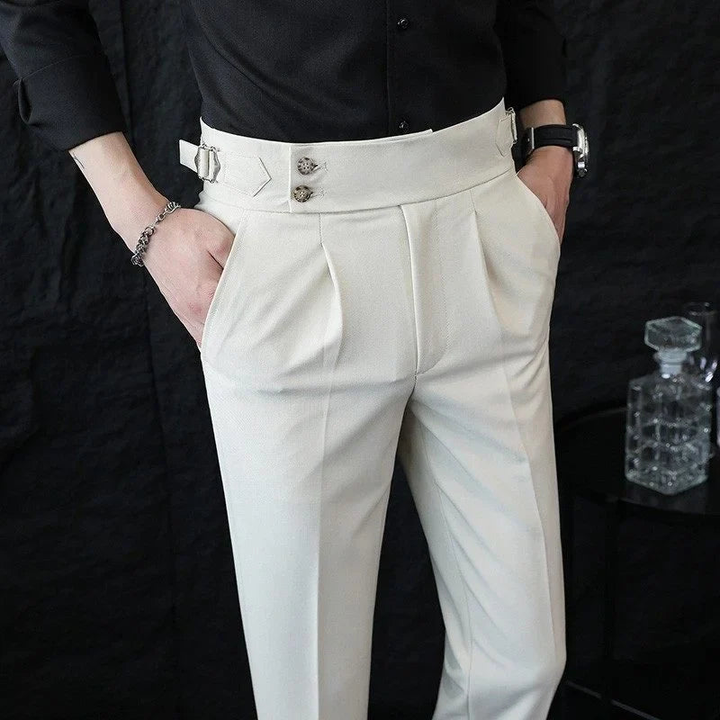 Italian Style Neapolitan High-waisted Suit Pants High Quality Fashion Men's Slim Fit Business Office Social Wedding Trousers