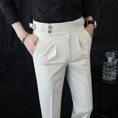 Italian Style Neapolitan High-waisted Suit Pants High Quality Fashion Men's Slim Fit Business Office Social Wedding Trousers
