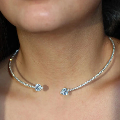 1.6cttw Heart Shape Moissanite Diamond Open Choker Necklace for Women S925 Silver Plated 18k Gold Bridal Collar Tennis Necklace