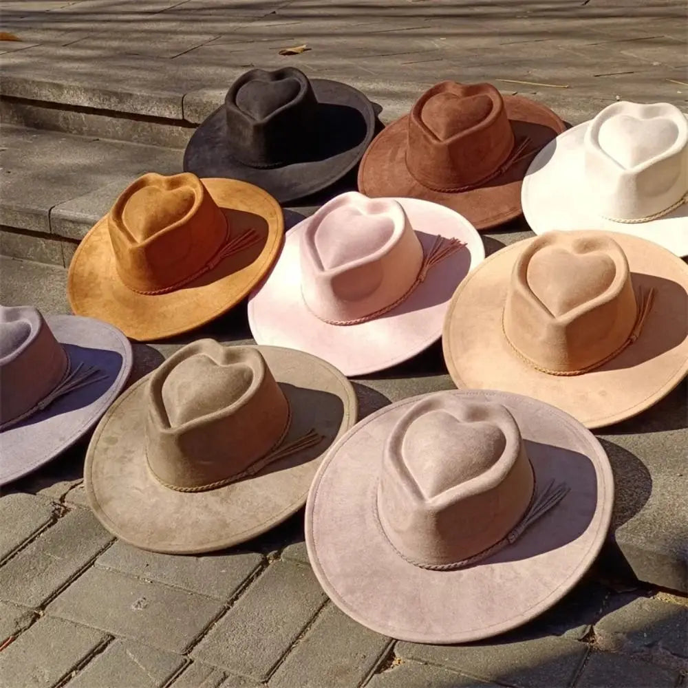 High Quality Heart Design Vegan Suede Hat Wide Brim Blank Style Wide Brim Hat Fedora Hat