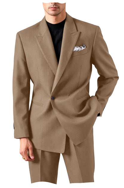 Men's Serge Tuxedo Suit Set One Button Peak Lapel Slim Fit 2 Piece Blazer Pants Casual Business Wedding Formal Outfit