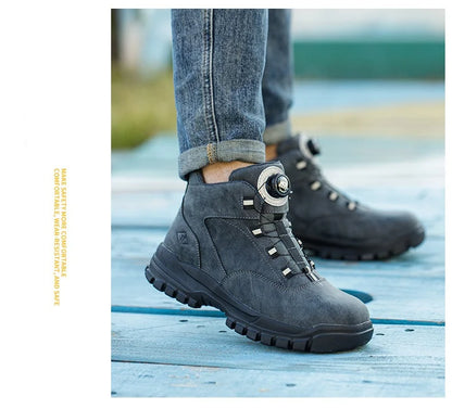 Work Shoes Men Anti-smashing Anti-puncture Safety Shoes Rotating Buttons Autumn Winter Protective Work Safety Boots