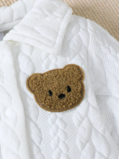 2pcs Baby Boy Long Sleeve Romper Suit with Cute Bear Pattern Includes Hat Casual Outfit for Autumn And Winter Wear