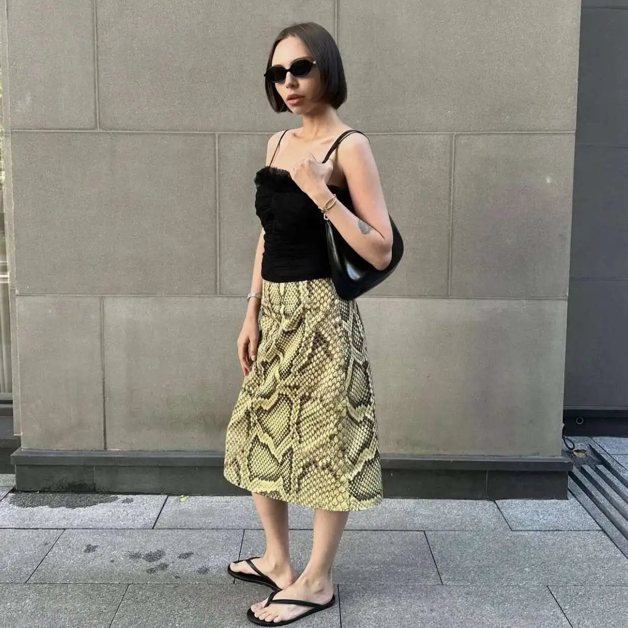 Snakeskin Printed Fashion Skirt Women's High Waist Slim Contrast Patchwork Commute Streetwear Female Vintage Y2k Skirt DDX8