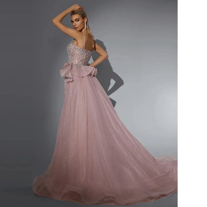 Luxury Beaded Mermaid Evening Dress Spaghetti Strap Detachable Overlay Formal Prom Wedding Party Gown Customized