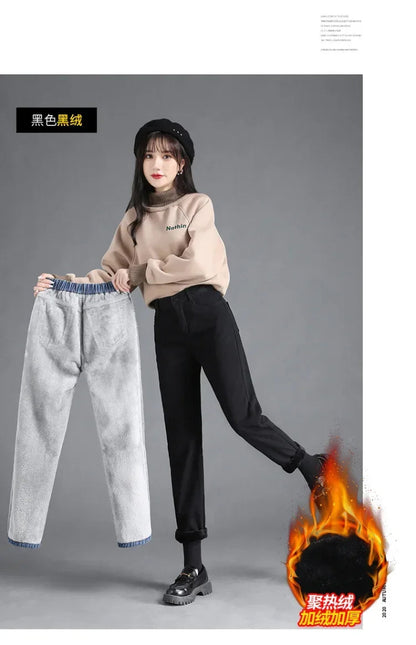 Winter Warm Slim Jeans Ladies Casual Denim Pencil Pants Thick Velvet Women Jeans High Waist Skinny Straight Jeans Fleece