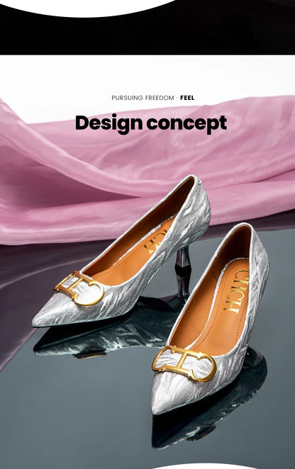 Popular Luxury Brand CHCH Women's Shoes High Heeled Leather Shoes Casual Shoes Medium Height Shoes Banquet Wedding Shoes
