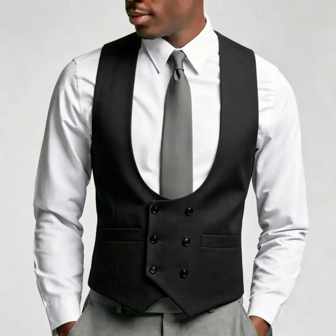 Men Vest Gray Solid Double Breasted Waistcoat For Wedding Groom Banquet Party Business Work Office Casual Daily Men Suit Vest