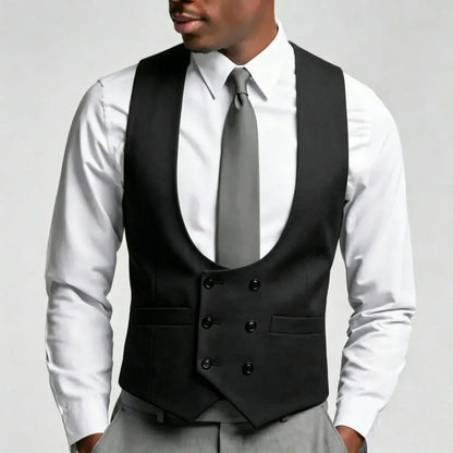 Men Vest Gray Solid Double Breasted Waistcoat For Wedding Groom Banquet Party Business Work Office Casual Daily Men Suit Vest