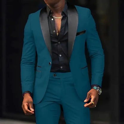 Casual 2 Piece Men Wedding Suits Solid Slim Fit Shawl Lapel Blazer Pant Designs Party Prom Suits Best Man Business Wear Suit
