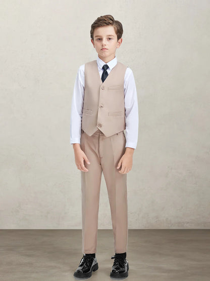 Boys' 2-Piece Suit Set with Vest and Formal Trousers Wedding Formal Attire Children's and Teenage Clothing Suit Sizes 4-16Y