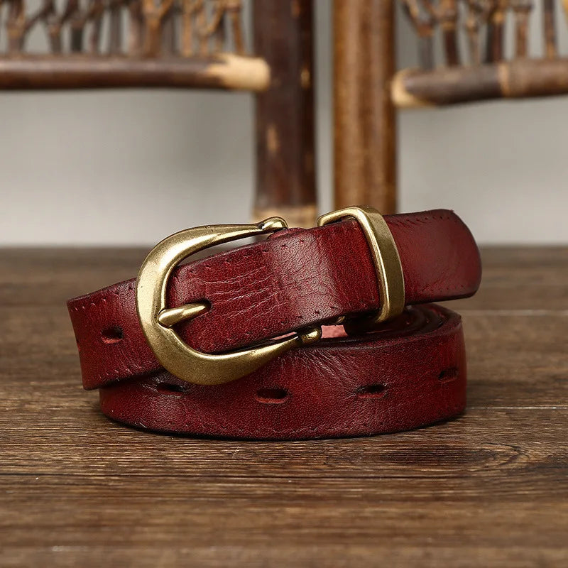2.3CM Pure Cowhide High Quality Genuine Leather Belts for Women Copper Buckle Fancy Vintage Ladies Thin Belt Jeans Cowboy Cintos