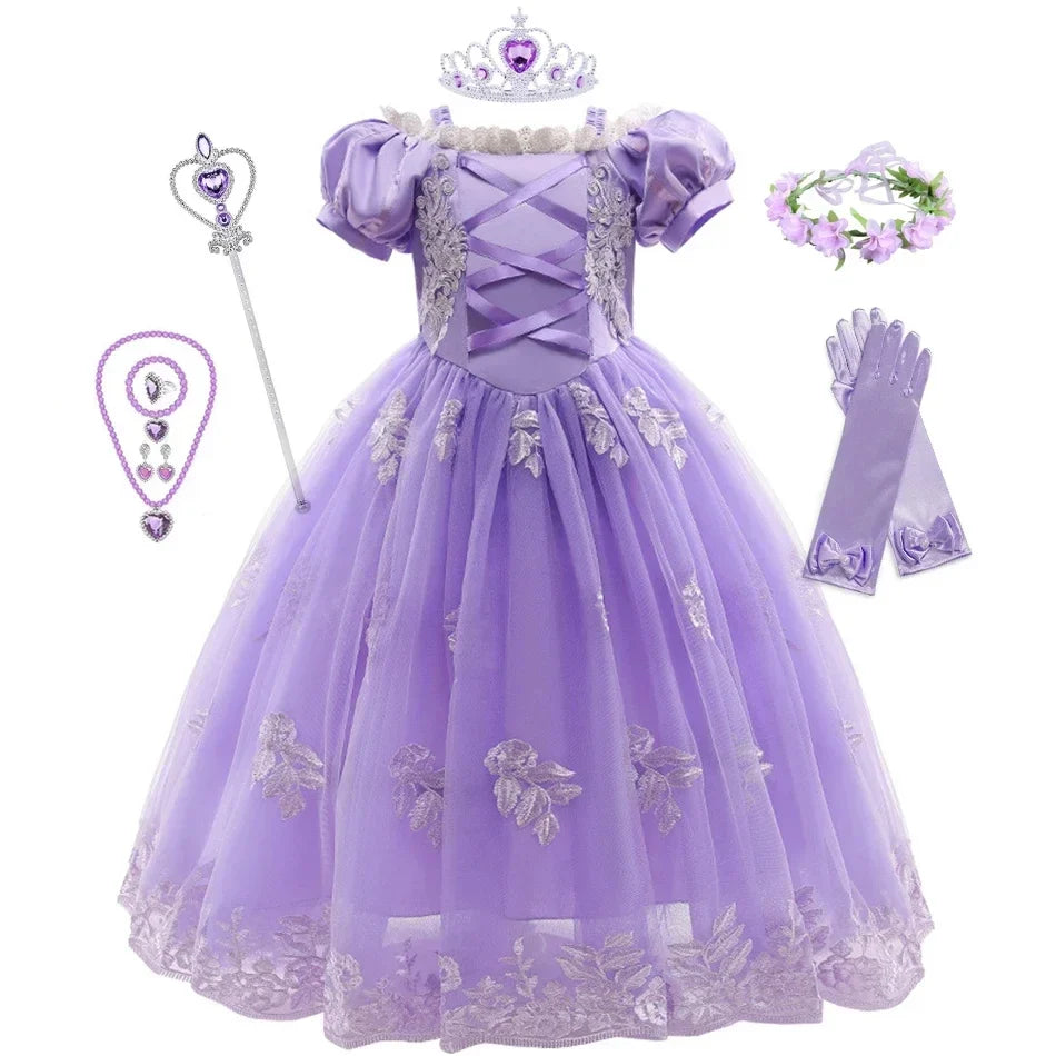 Girl Pink Aurora Cosplay Princess Dress Up Kids Christmas Halloween Tulle Fancy Rapunzel Costume for Children Girls Birthday