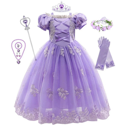 Girl Pink Aurora Cosplay Princess Dress Up Kids Christmas Halloween Tulle Fancy Rapunzel Costume for Children Girls Birthday