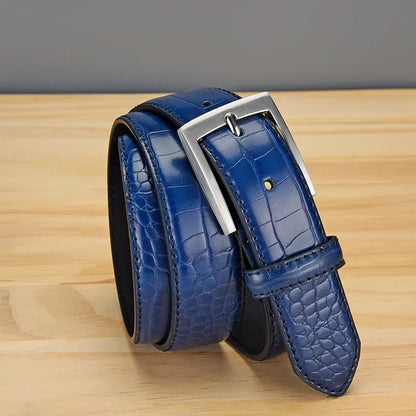 Men's Alligator Pattern Belt - Alloy Buckle, , Square Button, Fashionable Adjustable Dress Belt