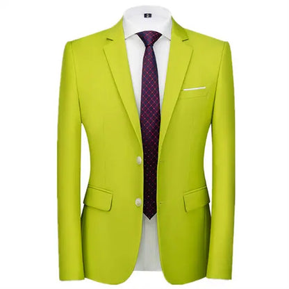 2026 New Men's Green Suit Jacket, Two Button V-Neck Coat, Wedding Party Formal Dress Tops Blue Red Yellow Green Blazers