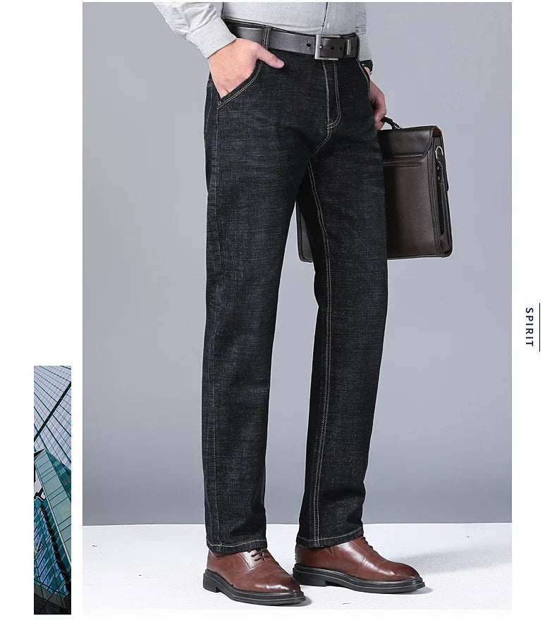 Men Fashion Straight Jeans Mens 2024 New Stretch Slim Fit Pants Comfortable Soft Business Denim Trousers Male Brand Clothing