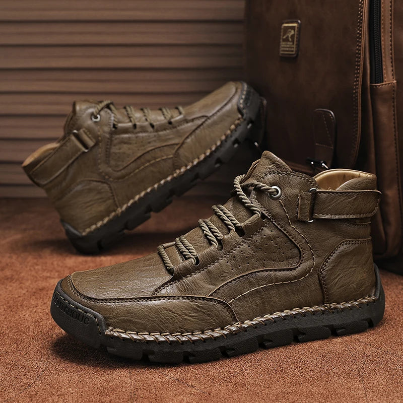 Men's Hand-stitched Boots Plus-size Casual Shoes Comfortable Soft Ankle Boots Outdoor Non-slip Wear Boots