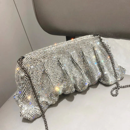 Shiny Handle Rhinestones Handmade Evening Clutch Bags New Folds Purses And Handbags Luxury Designer Wedding Party High Quality
