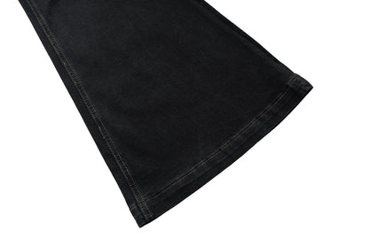 Style Ribbons slightly Stretch Baggy Flared Jeans for Men High Street Black Color Boom Cut Oversized Casual Denim Trousers