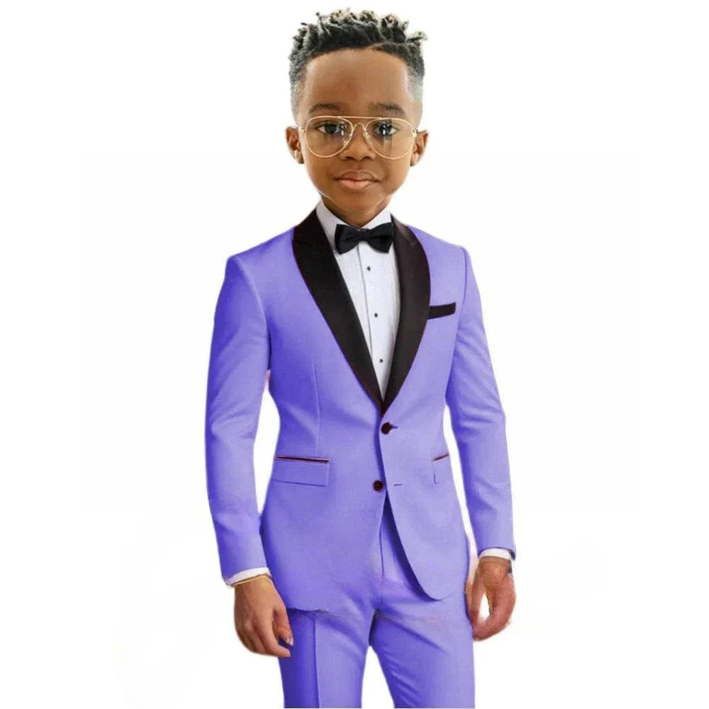 Hot Sale Boy's Solid Suit Set 2 Pieces Jacket Pants Formal Shawl Lapel Kids Tuxedo For Birthday Party School Performance Wear